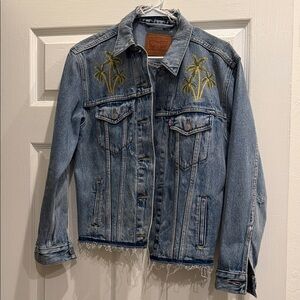Levi’s Distressed Jacket With Palm Tree Embroidery